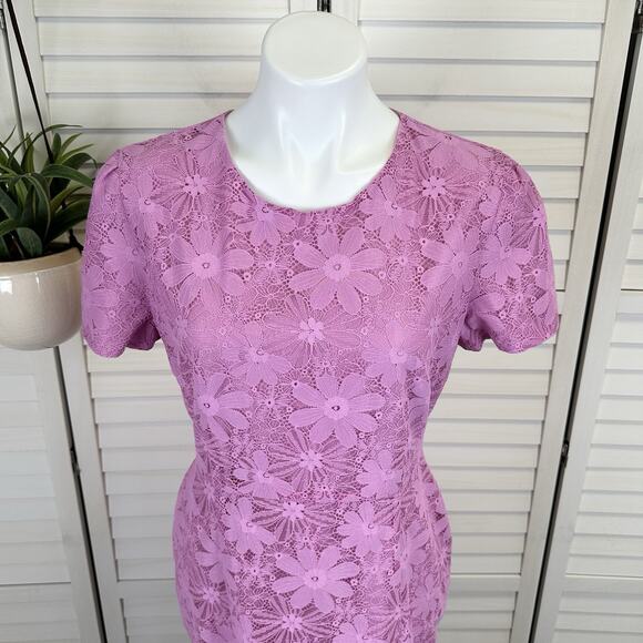 Rachel Parcell Pink Cap Sleeve Lace Sheath Dress Back Zip Womens Size 10 - Picture 3 of 11